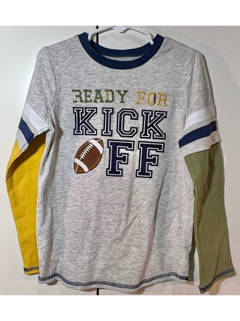 Mud Pie boys 4T 5T NWT Football shirt sports fall ball Kick Off embroidery Blue